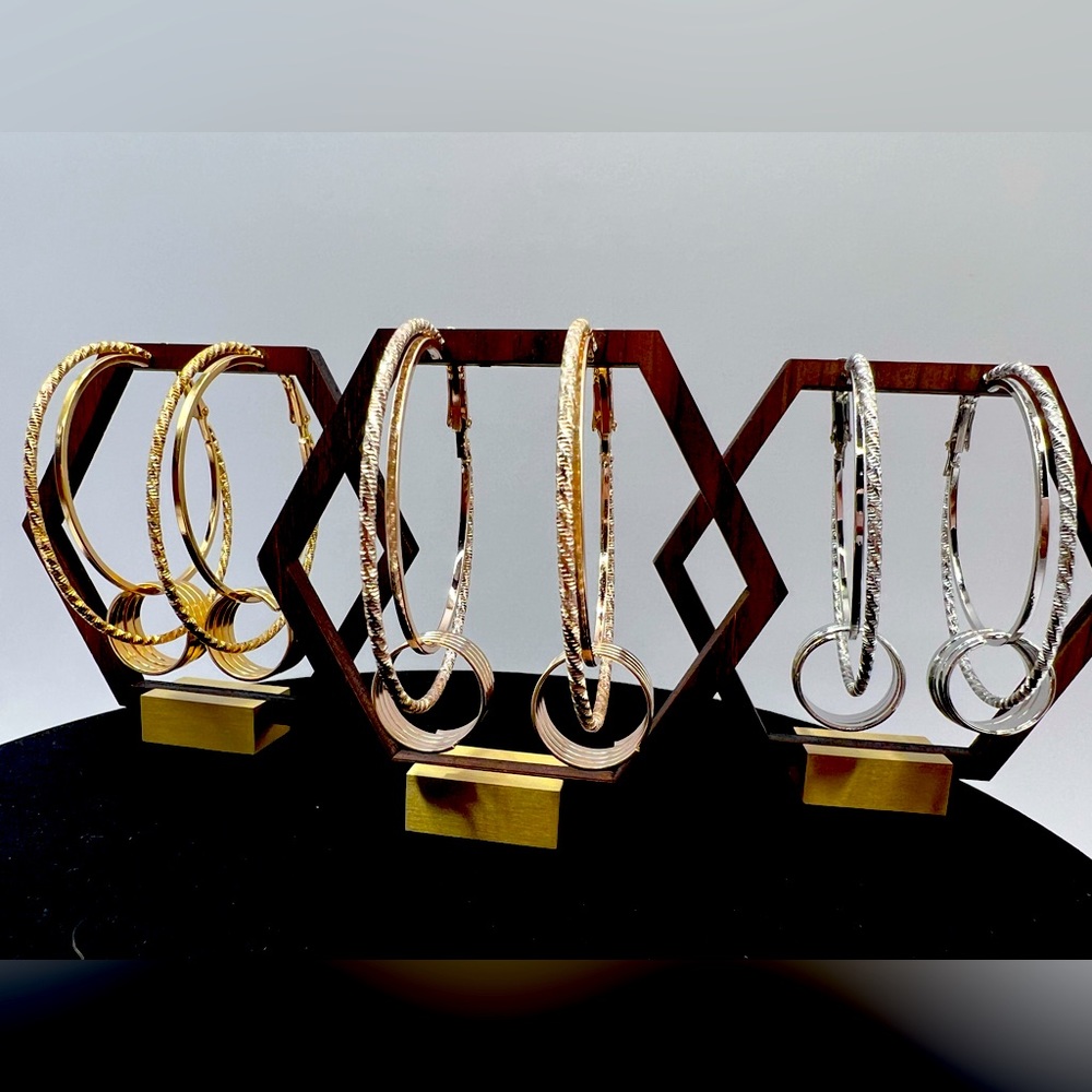 Abstract double hoop earrings: Gold, Silver